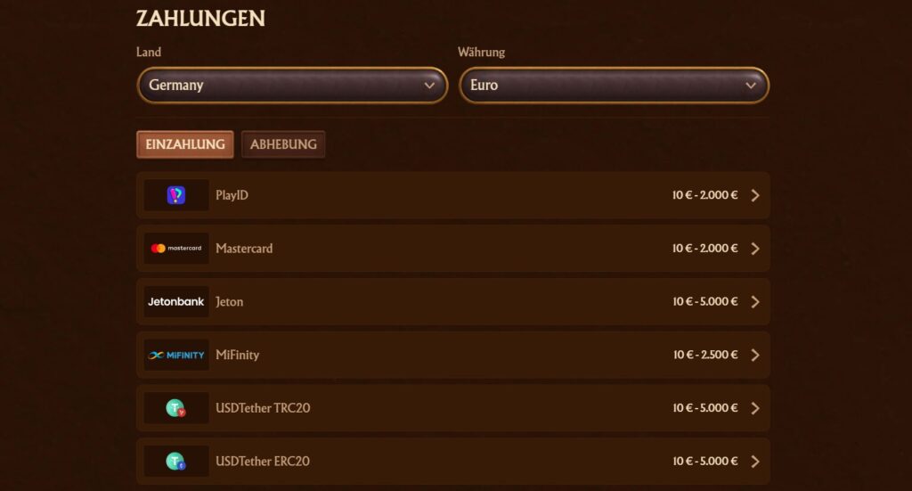 Amunra Zahlungsmethoden und schnelle Transaktionen