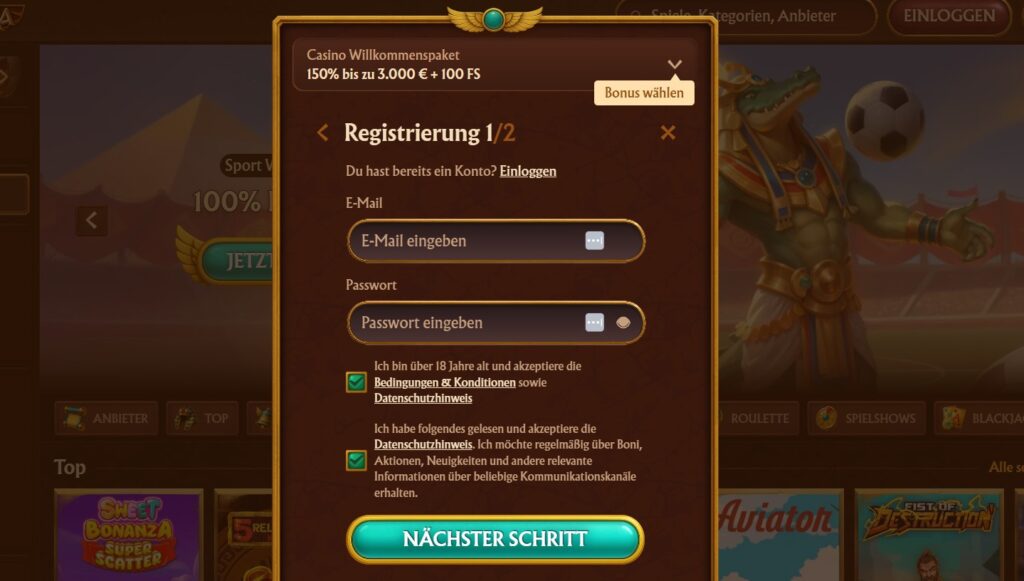 Amunra Einfache Registrierung und Account-Erstellung